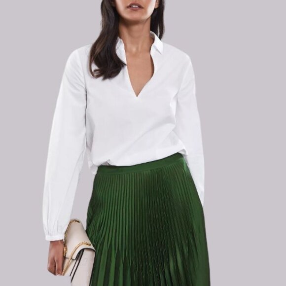 Reiss White Veronica Long Sleeved Classic V-Neck Blouse Size 8 - Picture 1 of 14